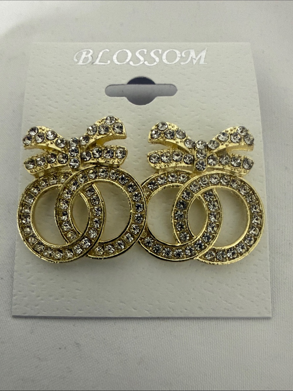 Fashion Jewelry Gold-Tone Crystal Bow Double Circle Earrings